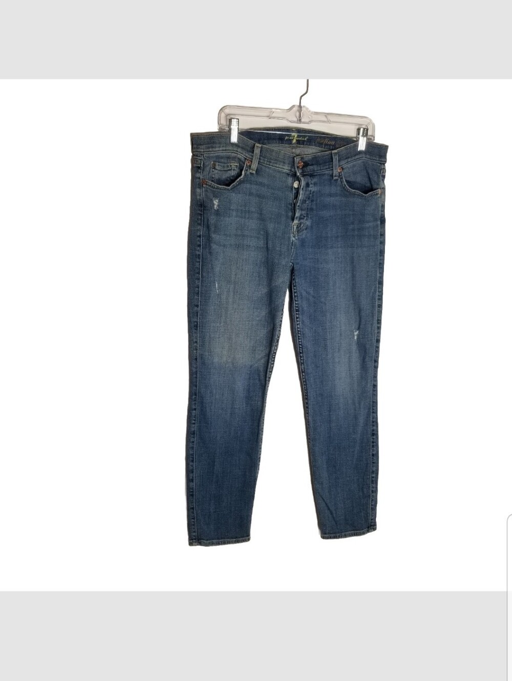 7 For All Mankind Josefina Skinny Boyfriend Jeans Women 31 Button Fly Distressed